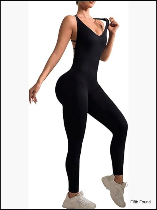 Pants - Sleeveless V-Neck Tummy Control Yoga Jumpsuit Romper
